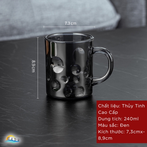 Cốc Thủy Tinh Chịu Nhiệt CCKO Họa Tiết Chấm Bi, 240ml, Kiểu Dáng Sang Trọng, Trong Suốt