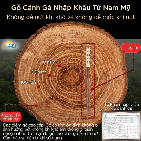 Bộ 5 Đôi Đũa Gỗ Cánh Gà SSGP, Chống Mốc, Chống Trơn, Dài 24cm, Không Sơn, Đạt Chất Lượng LFGB Đức