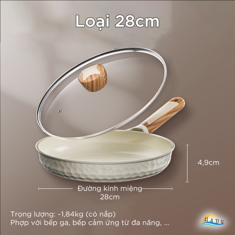 Chảo Gốm Chống Dính Kháng Khuẩn SSGP, 26cm, 28cm, Lòng Sâu, Độ Cứng 9H, Có Nắp Kính, Đạt Chất Lượng LFGB Đức