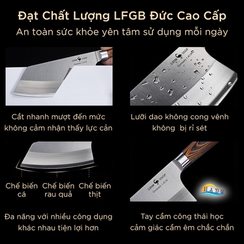 Dao Thái Thịt SSGP, Thép Đức 1.4116, Cán Gỗ Mun, Dài 31cm, Đạt Chất Lượng LFGB Đức