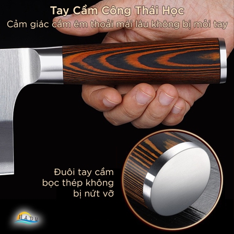 Dao Thái Thịt SSGP, Thép Đức 1.4116, Cán Gỗ Mun, Dài 31cm, Đạt Chất Lượng LFGB Đức