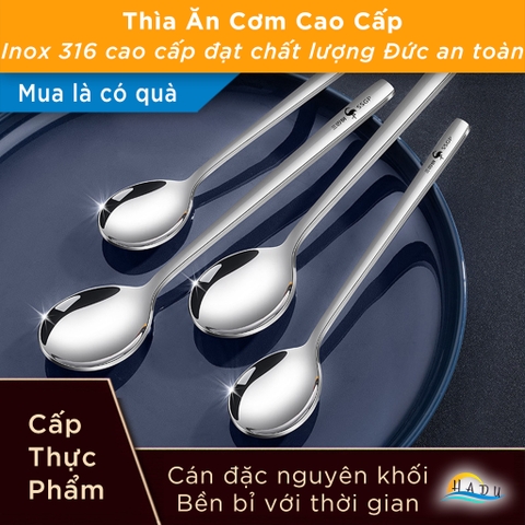 Bộ 2 Thìa Ăn Phở Inox 316L SSGP, Đúc Nguyên Khối, Lòng Sâu, Dài 21.5cm, Đạt Chất Lượng LFGB Đức