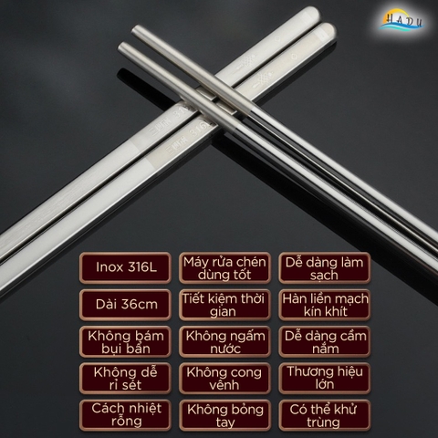 Đũa Nấu Ăn Inox 316L SSGP Dài 36cm, Cách Nhiệt, Chống Trơn, Đạt Chất Lượng LFGB Đức
