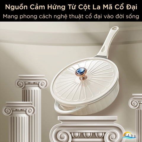 Chảo Chống Dính Bếp Từ SSGP, Phủ Đá Titan, 28cm, Lòng Sâu, Màu Trắng, Đạt Chất Lượng LFGB Đức