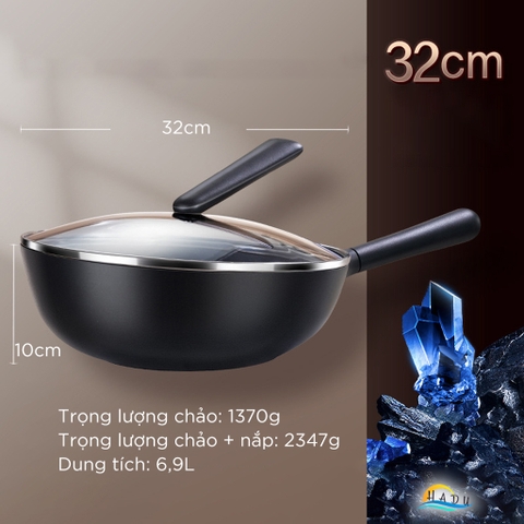 Chảo Chống Dính Cao Cấp 32cm – Đá Núi Lửa Y Tế, Chống Mài Mòn, Chiên Không Dầu, Hợp Kim Nhôm, Bếp Từ SSGP