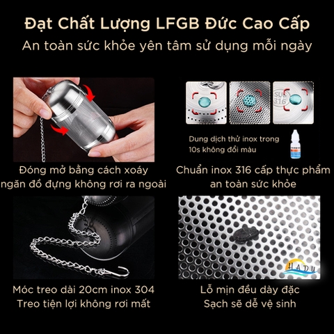 Dụng Cụ Lọc Gia Vị và Trà SSGP, Inox 316L, Nắp Xoáy, Kèm Móc Treo, Đạt Chất Lượng LFGB Đức