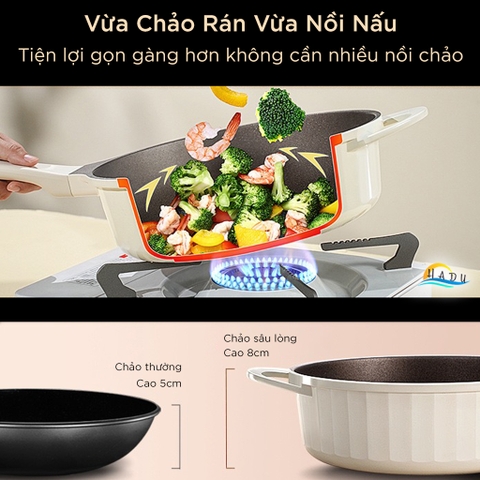 Chảo Chống Dính Bếp Từ SSGP, Phủ Đá Titan, 28cm, Lòng Sâu, Màu Trắng, Đạt Chất Lượng LFGB Đức