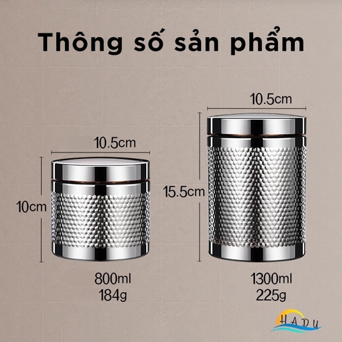 Hộp Đựng Trà Cafe Đồ Khô Và Ngũ Cốc Inox Có Nắp Cao Cấp Đạt Chất Lượng Đức HADU