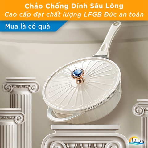 Chảo Chống Dính Bếp Từ SSGP, Phủ Đá Titan, 28cm, Lòng Sâu, Màu Trắng, Đạt Chất Lượng LFGB Đức