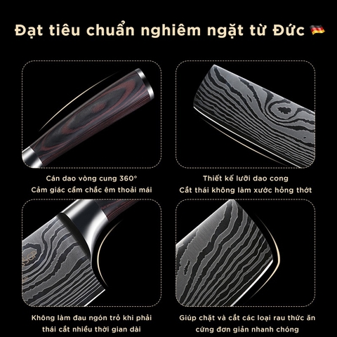 Bộ Dao Nhà Bếp Cao Cấp Inox Nhập Khẩu Đức – Độ Cứng 56HRC, Sắc Bén, Tay Cầm Gỗ Sang Trọng SSGP