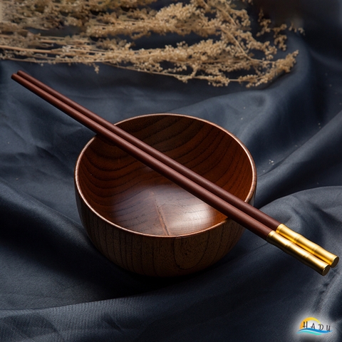 Bộ 10 Đôi Đũa Gỗ Đàn Hương Đỏ HADU, Đầu Hợp Kim Kẽm, Chống Mốc, Dài 24cm