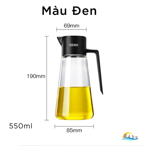 Bình Rót Dầu Ăn Thủy Tinh Borosilicate CCKO 550ml, Vòi Chống Nhỏ Giọt, Nắp Bật, Nhiều Màu