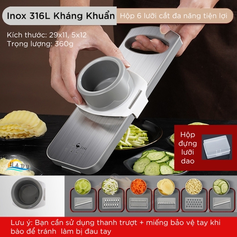 Bộ Nạo Rau Củ Đa Năng SSGP 6 Lưỡi Dao Inox, Kèm Dụng Cụ Bảo Vệ Tay, An Toàn, Đạt Chất Lượng LFGB Đức