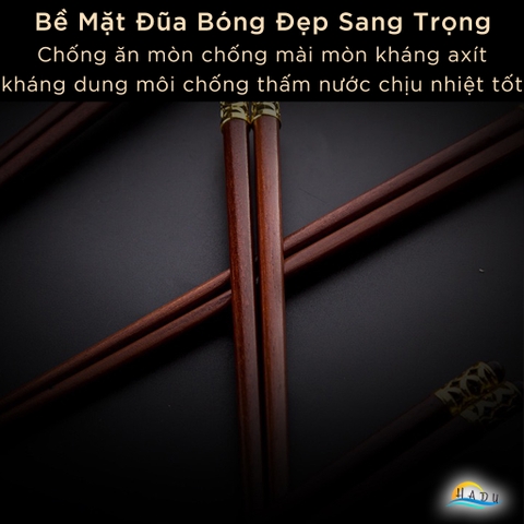 Bộ 10 Đôi Đũa Gỗ Đàn Hương Đỏ HADU, Chống Mốc, Chống Trơn, Dài 25cm