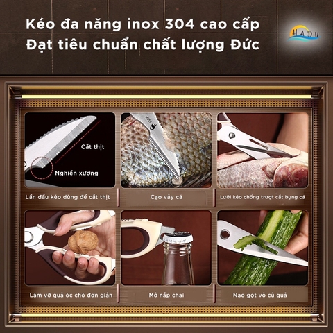 Kéo Nhà Bếp Đa Năng SSGP, Inox 304, Cắt Gà, Cắt Xương, Mở Nắp Chai, Dài 23cm, Đạt Chất Lượng LFGB Đức