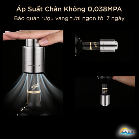 Nút Hút Chân Không Rượu Vang SSGP, Inox 304, Có Vạch Ngày, Cho Vang & Sâm Panh, Đạt Chất Lượng LFGB Đức