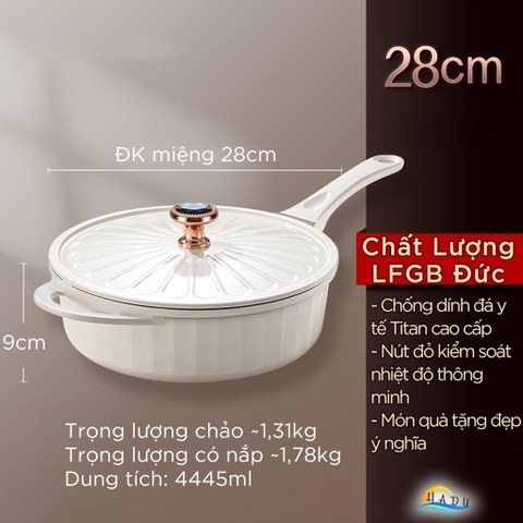 Chảo Chống Dính Bếp Từ SSGP, Phủ Đá Titan, 28cm, Lòng Sâu, Màu Trắng, Đạt Chất Lượng LFGB Đức
