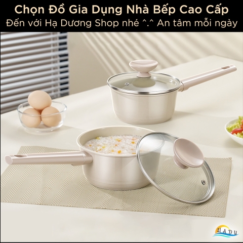 Nồi Chống Dính Gốm Cao Cấp 16cm – Không PFOA, Dẫn Nhiệt Đều, Nắp Thủy Tinh Trong Suốt, Dung Tích 1290ml SSGP