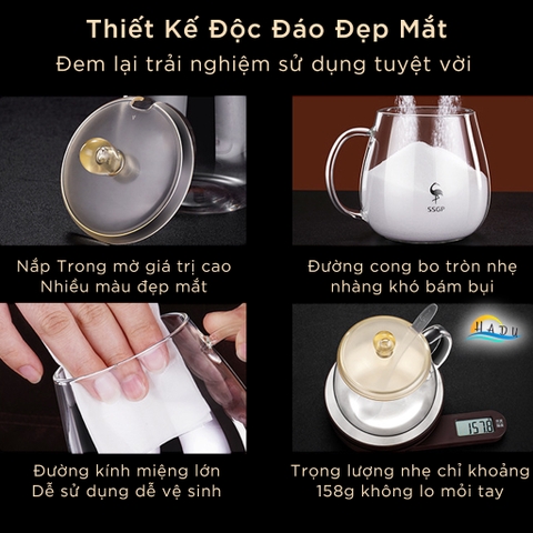 Bộ 3 Hũ Gia Vị Thủy Tinh Borosilicate SSGP, Nắp Nhiều Màu, Xếp Chồng, Kèm Khay, Đạt Chất Lượng LFGB Đức
