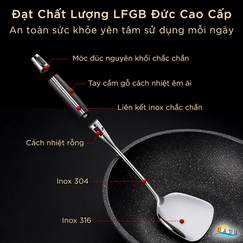 Xẻng Xào Nấu Inox 316L SSGP, Kháng Khuẩn, Tay Cầm Chống Nóng, Dài 39cm, Đạt Chất Lượng LFGB Đức