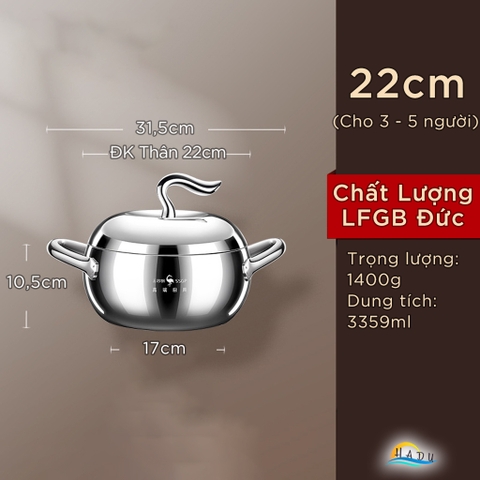 Nồi Inox 316L SSGP Đáy 3 Lớp, Thiết Kế Hình Quả Táo, Dùng Bếp Từ, Đạt Chất Lượng LFGB Đức
