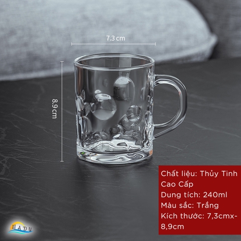 Cốc Thủy Tinh Chịu Nhiệt CCKO Họa Tiết Chấm Bi, 240ml, Kiểu Dáng Sang Trọng, Trong Suốt