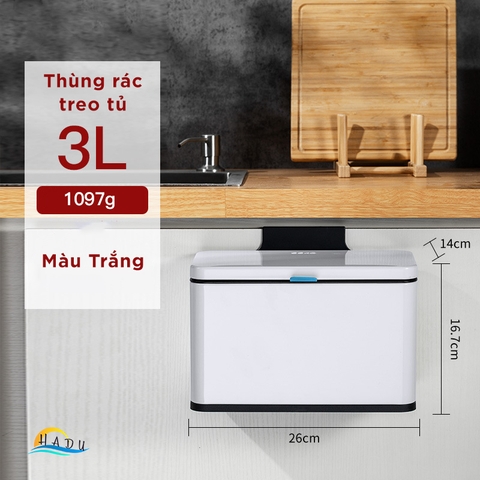 Thùng Rác Treo Tủ Bếp CCKO 3L 6L, Khử Mùi Than Hoạt Tính, Vỏ Inox, Nhiều Màu
