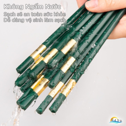 Bộ 10 Đôi Đũa Sợi Thủy Tinh HADU Chống Trơn, Chống Mốc, Màu Đen Bạc, Dài 27.3cm