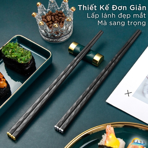 Bộ 5 Đôi Đũa Sợi Thủy Tinh HADU Họa Tiết Hoa Lấp Lánh, Chống Trơn, Chịu Nhiệt, 24.3cm