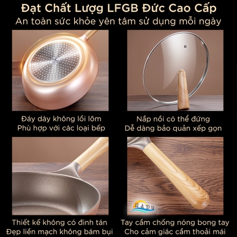Chảo Chống Dính Bếp Từ SSGP Phủ Đá Núi Lửa, 32cm, Lòng Sâu, Màu Hồng, Có Nắp, Đạt Chất Lượng LFGB Đức