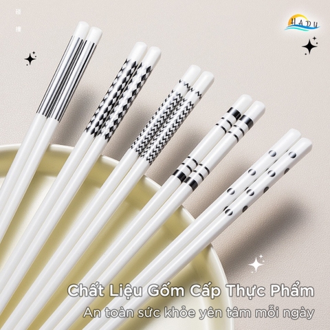 Bộ 5 Đôi Đũa Gốm Sứ HADU Cao Cấp, Chịu Nhiệt, Dùng Cho Máy Rửa Bát, 24.5cm