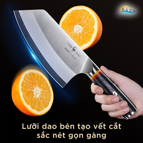 Dao Chặt Xương SSGP Thép Đức 1.4116, Độ Cứng 58HRC, Cán Gỗ, Đạt Chất Lượng LFGB Đức