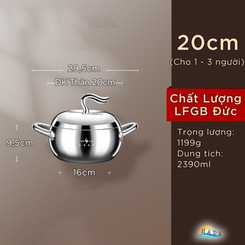 Nồi Inox 316L SSGP Đáy 3 Lớp, Thiết Kế Hình Quả Táo, Dùng Bếp Từ, Đạt Chất Lượng LFGB Đức