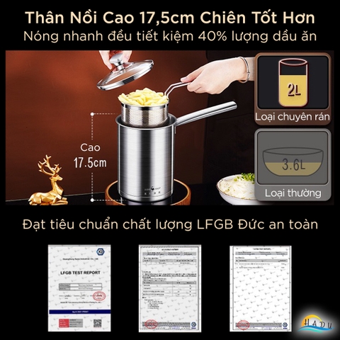 Nồi Chiên Ngập Dầu Mini Bếp Từ SSGP, 2.4L, Inox 316L, Kèm Rổ Lưới Lọc Dầu, Đạt Chất Lượng LFGB Đức