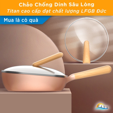 Chảo Chống Dính Bếp Từ SSGP Phủ Đá Núi Lửa, 32cm, Lòng Sâu, Màu Hồng, Có Nắp, Đạt Chất Lượng LFGB Đức