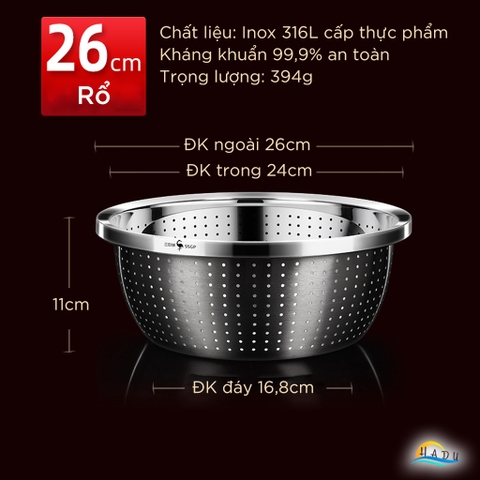 Bộ Rổ và Chậu Inox 304 SSGP, Đa Năng Rửa Rau Củ, Xếp Chồng Gọn, Nhiều Size, Đạt Chất Lượng LFGB Đức