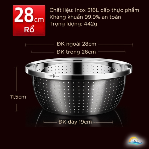 Bộ Rổ và Chậu Inox 304 SSGP, Đa Năng Rửa Rau Củ, Xếp Chồng Gọn, Nhiều Size, Đạt Chất Lượng LFGB Đức