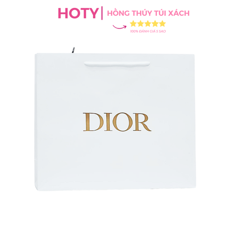 Túi Giấy Dior Trắng Chữ Vàng Ô Nổi Size 32cm