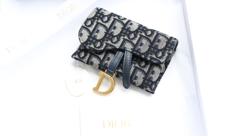 Ví Dior Wallet Thêu Chữ Xanh Kèm Dây Xích Đeo Chéo  (Có hộp)