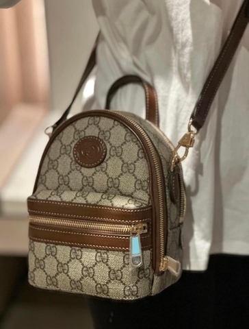 Balo Gucci Chữ Nâu Super Có 2 hộp