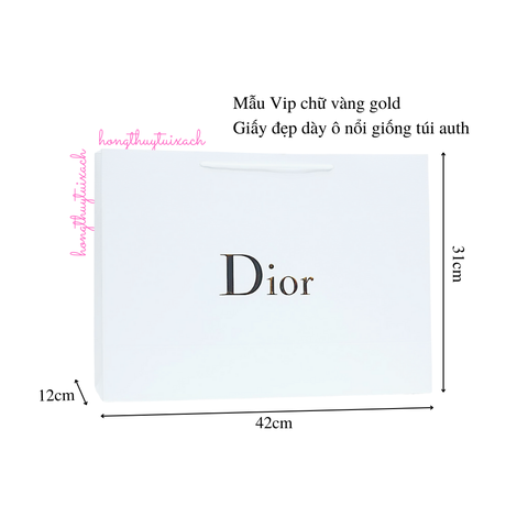 Túi Giấy Dior Trắng Chữ Vàng Ô Nổi Size Lớn 42cm