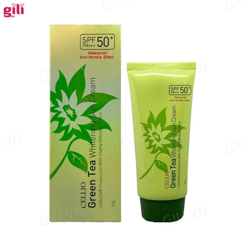 Kem chống nắng Cellio Green Tea Whitening Sun Cream 70gr chính hãng