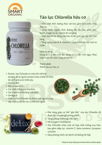 Viên tảo lục hữu cơ Chlorella Dragon Superfoods 200v