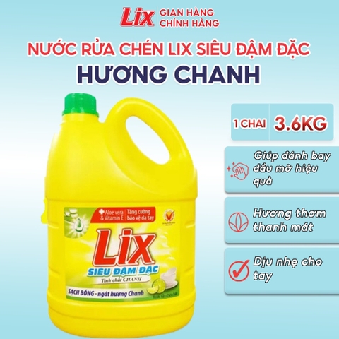 Nước Rửa Chén Lix Siêu Sạch Can 3.6Kg