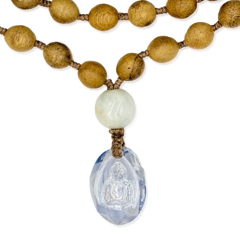 Chuỗi MALA Trầm Hương, phối Cẩm thạch, Mặt Phật Swarovski