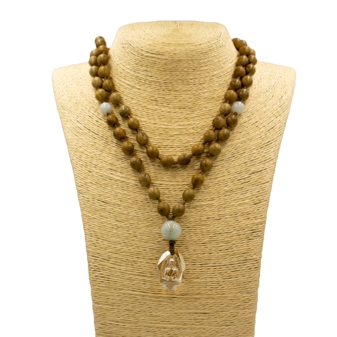 Chuỗi MALA Trầm Hương, phối Cẩm thạch, Mặt Phật Swarovski