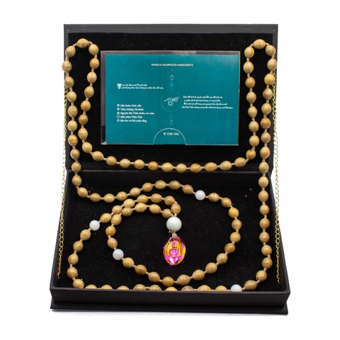 Chuỗi MALA Trầm Hương, phối Cẩm thạch, Mặt Phật Swarovski