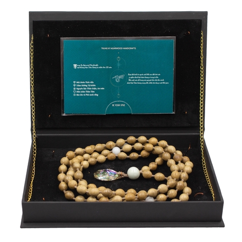 Chuỗi MALA Trầm Hương, phối Cẩm thạch, Mặt Phật Swarovski