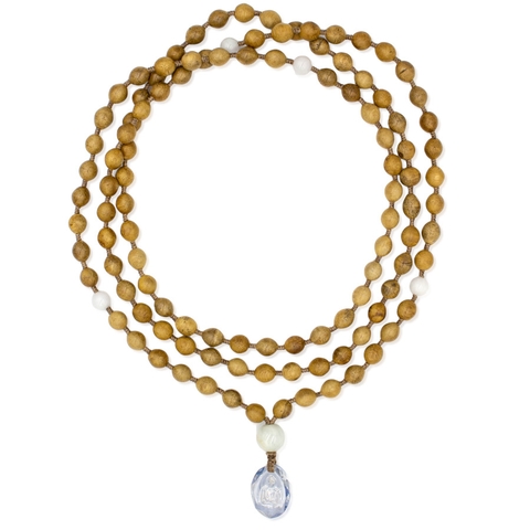 Chuỗi MALA Trầm Hương, phối Cẩm thạch, Mặt Phật Swarovski