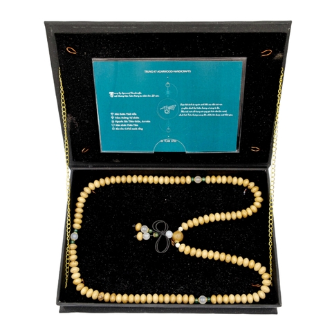 Chuỗi MALA Trầm Hương hạt nút phối đá Trầm tích
